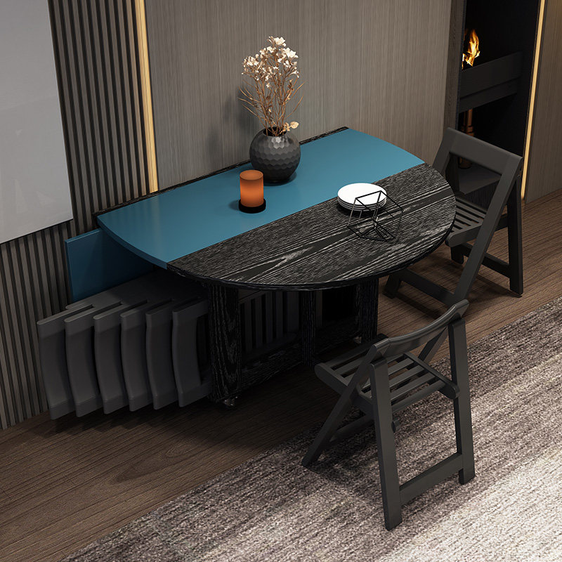 Nordic minimalist folding dining table combination small apartment home modern minimalist retractable round dining table solid wood dining chair