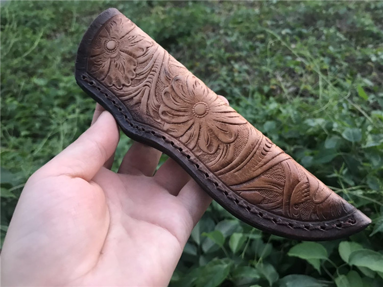Knife's new brand new outdoor cutter leather cover embossed real leather sleeve accessories straight knife Nordic knife sheath leather sheath