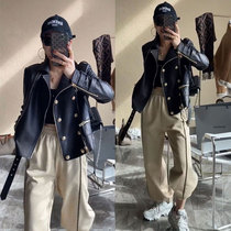 European station leather leather jacket womens short leather jacket 2021 new locomotive clothing high-end imported sheep jacket