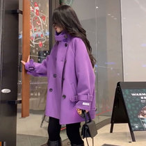 Purple double-sided cashmere coat women 2021 New loose Korean double-breasted double-sided high-end woolen coat