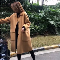 High-end European Station double-sided cashmere coat womens long Hepburn wind double-sided small man full woolen jacket