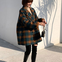 European station autumn and winter New plaid double-sided cashmere coat womens long double-sided suit full wool jacket