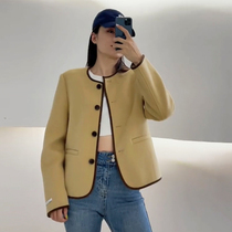 Korean version of round neck small fragrant wind double-sided cashmere coat womens short 100% wool double-sided small woolen coat