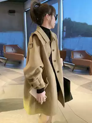 High-end double-sided cashmere coat women's autumn 2021 new long version over the knee Hepburn camel woolen coat