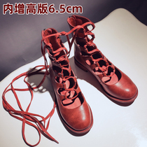  Inner height-increasing Roman cool boots womens 2021 spring and summer new leather lace-up thick-heeled boots hollow hole sandals