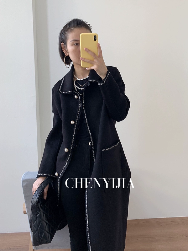 Chen Yijia 2019 mùa thu và mùa đông nước hoa mới grandma áo hai mặt cashmere Áo len 100% len Hepburn - Áo khoác ngắn