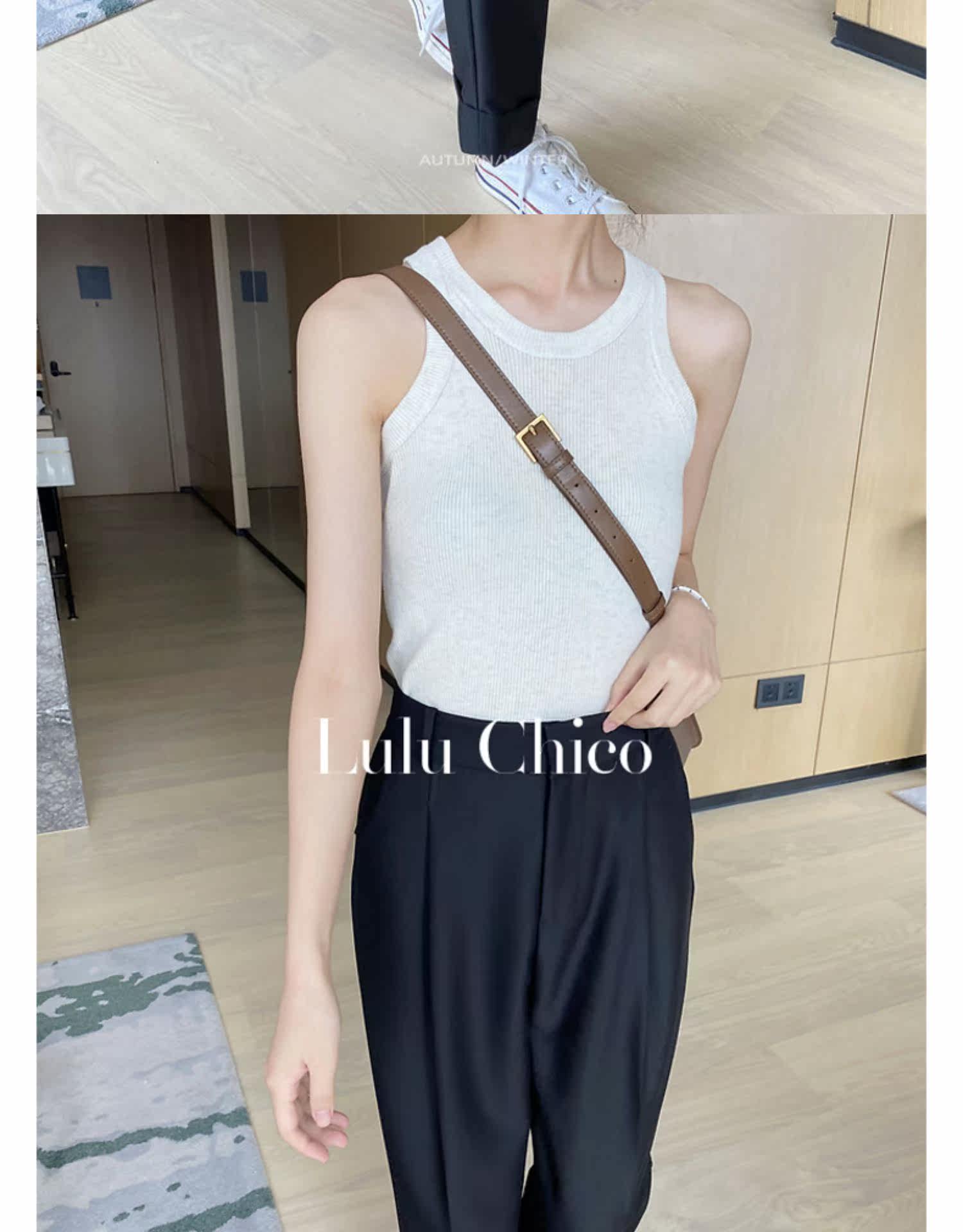 Black high-waisted straight-leg suit pants for women in the autumn of 2022, petite loose fringed 9-inch casual pants for women pic 7