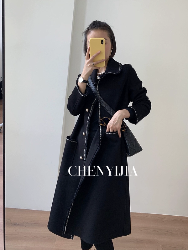 Chen Yijia 2019 mùa thu và mùa đông nước hoa mới grandma áo hai mặt cashmere Áo len 100% len Hepburn - Áo khoác ngắn