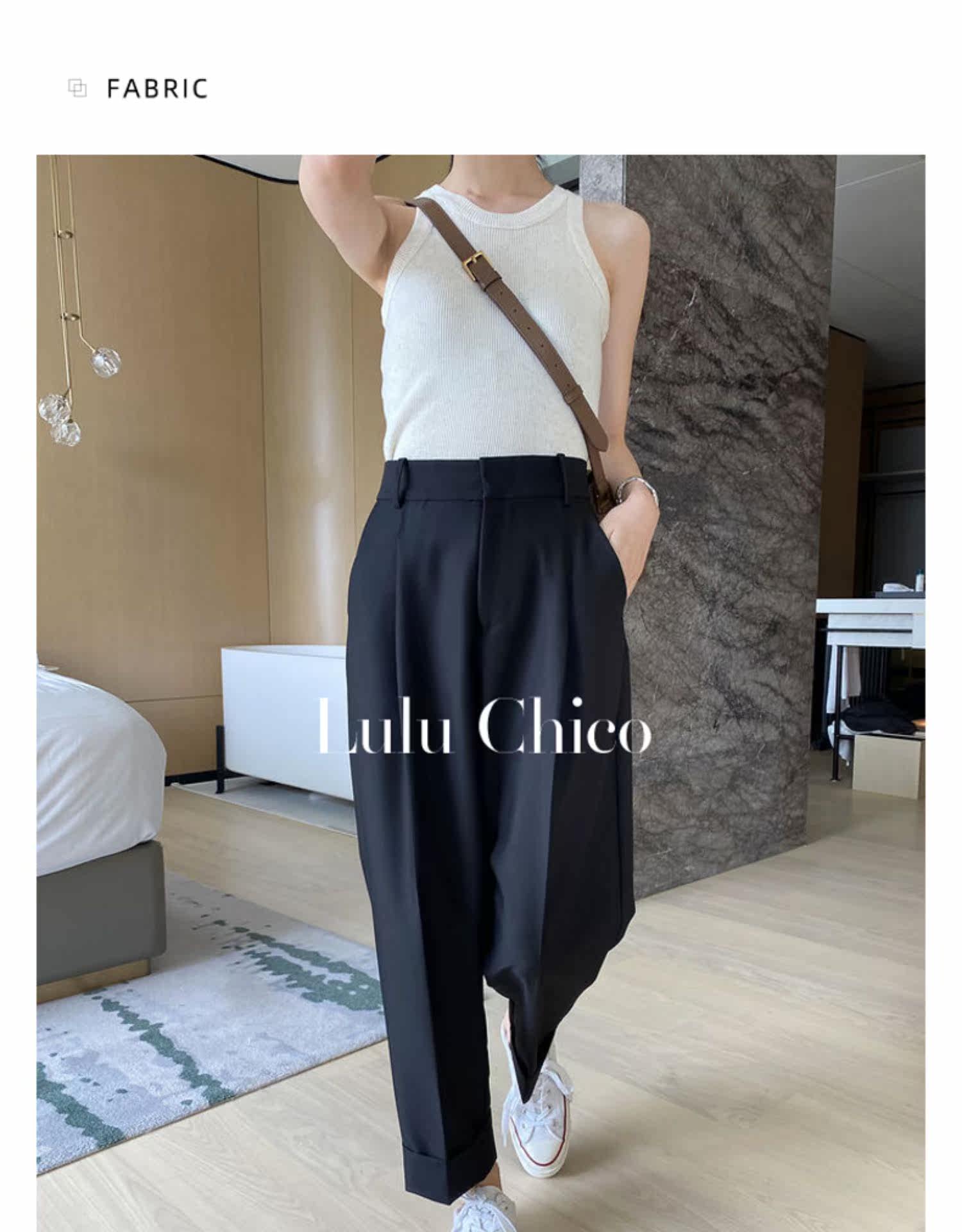 Black high-waisted straight-leg suit pants for women in the autumn of 2022, petite loose fringed 9-inch casual pants for women pic 3