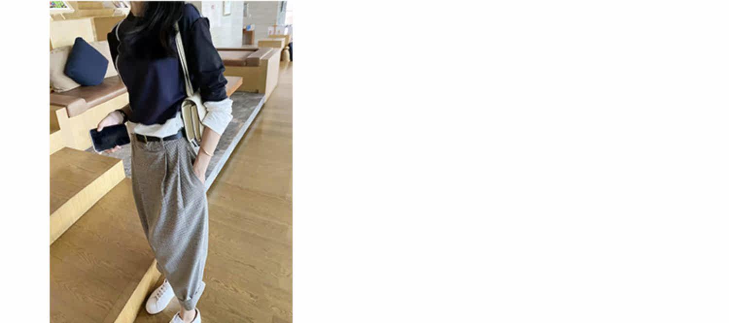 High-waisted, petite, retro checkered conical suit pants for women in the 2022 autumn, with a loose 9-inch Harem design pic 3