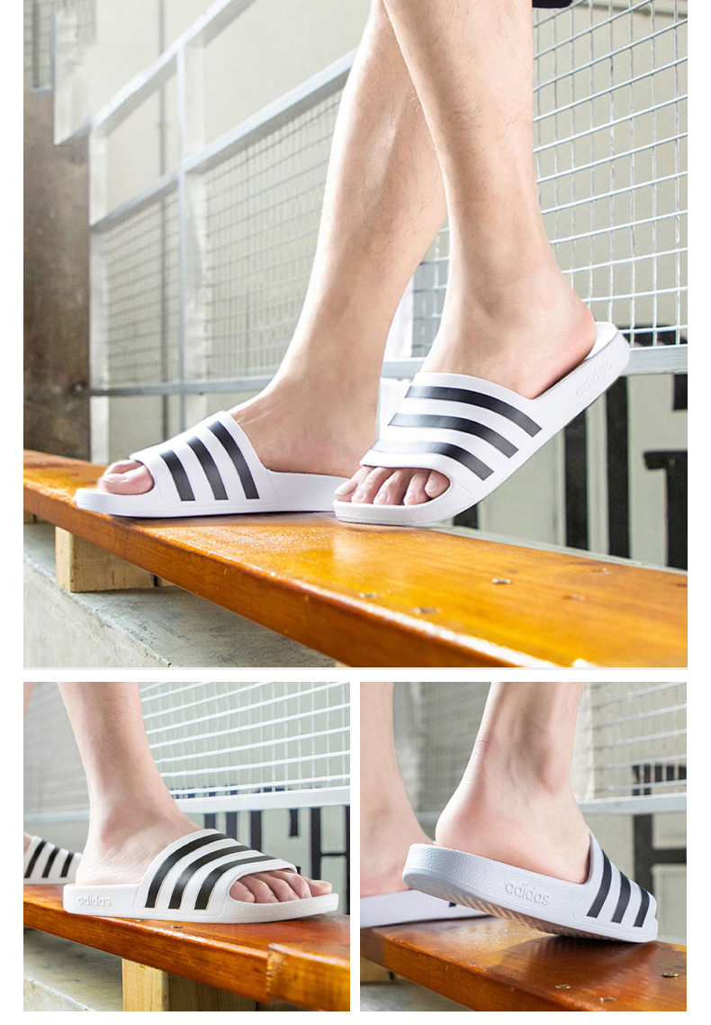 Adidas Official Striped White Black Slippers