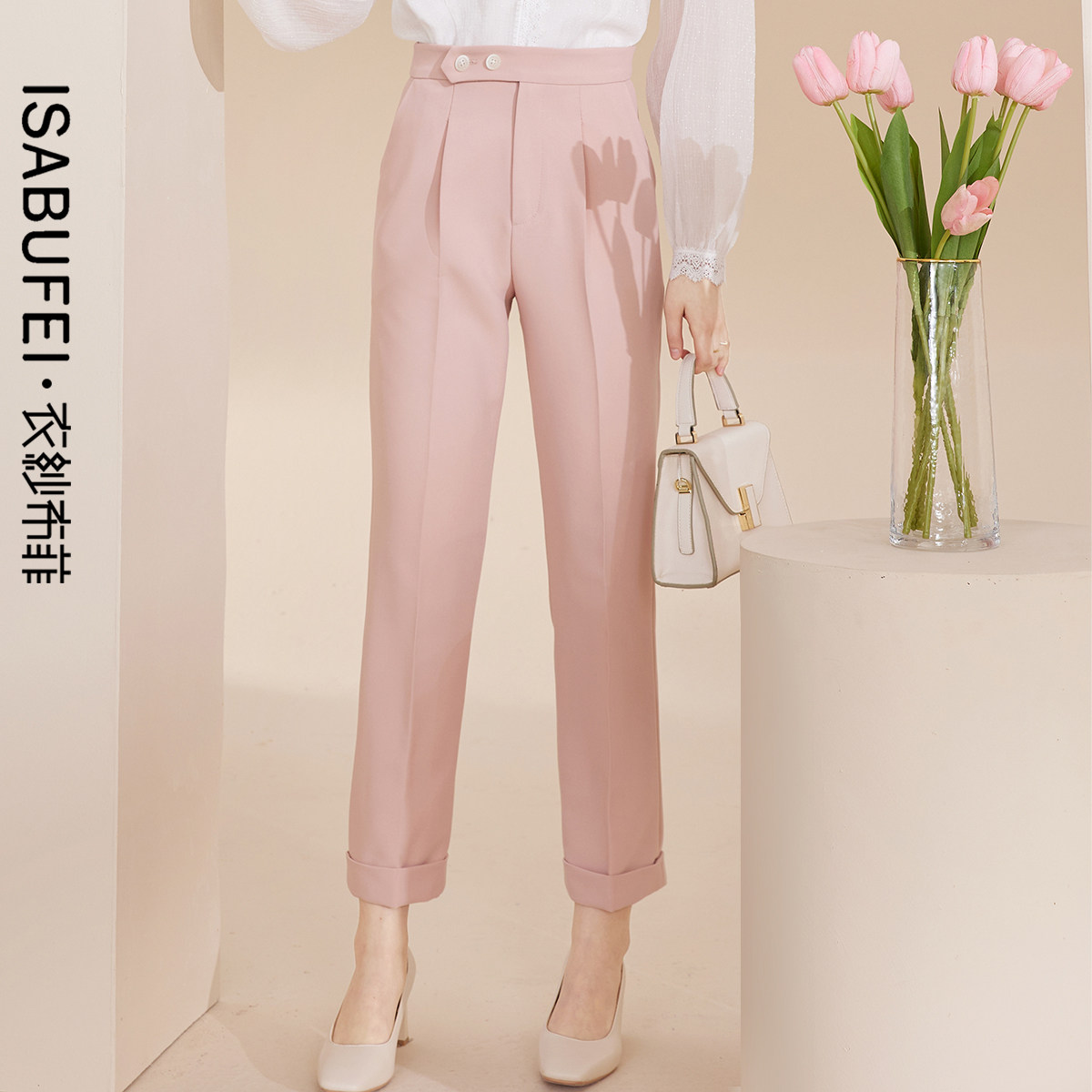 Duoxi Pink Blazer Pants Women Spring 2022 New Slim Slim Straight Pants Versatile Cropped Pants Pants