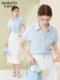 [Nanqing] Elegant Glacier Blue Turn-Down Collar Short Sleeve Shirt 2026 Summer New Slimming Top for Women