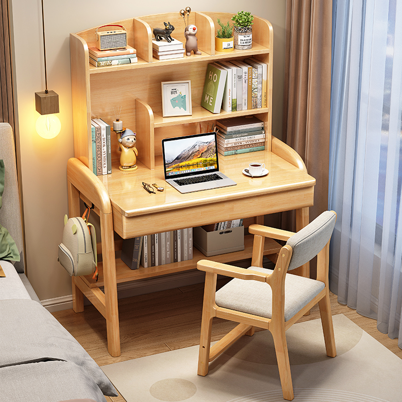 Solid Wood Desk and Bookshelf Integrated for Home Use, Suitable for Small Apartments, Simple Children's Study and Writing Desk, Bedroom Office Computer Desk Solid Wood Desk and Bookshelf Integrated for Home Use, Suitable for Small Apartments, Simple Children's Study and Writing Desk, Bedroom Office Computer Desk