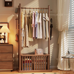 Solid Wood Coat Rack Floor Bedroom Hanger For Home Dirty Clothes Basket Storage Rack for Small Apartment Living Room Door Storage Rack