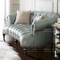 American small apartment double three-person combination sofa curved light blue environmental protection leather handmade buckle size can be customized