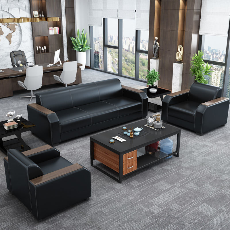 Office sofa modern simple fashion new Chinese office reception business reception trio coffee table combination