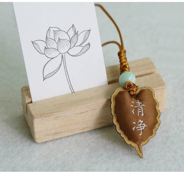 Handmade blessing bag with Bodhi leaf trinkets pendant blessing cultural gift Zen sachet ancient style mini pendant