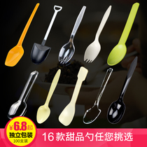 Horn flower disposable plastic ice cream spoon potted shovel Creative flower pot spoon Pudding cake spoon 100pcs