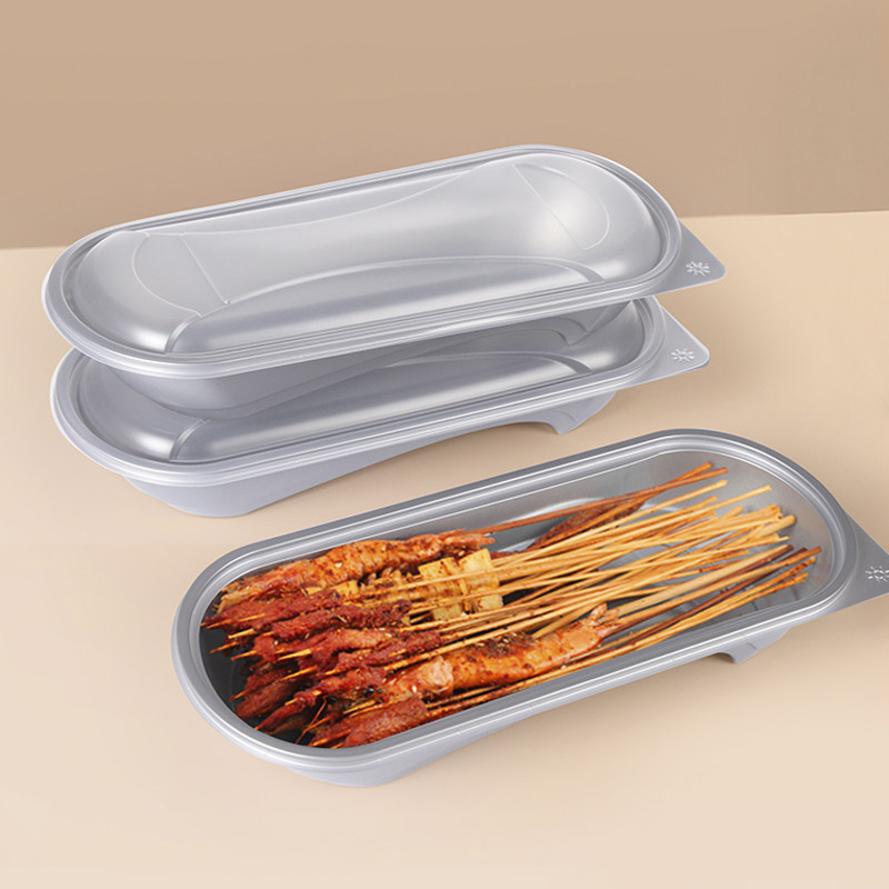 Horn flower disposable rectangular grilled fish case oversized Barbecue Packaging Box Black Out of Barbecue String Meal Kit