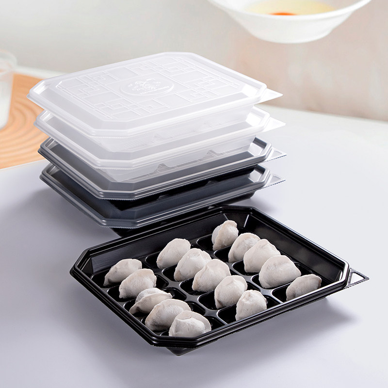 Disposable plastic dumpling tray multi-grid thickened dumpling box 12 20 grid wonton box packaging tray with cover takeaway