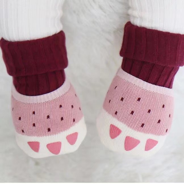 Korean version of autumn and winter terry socks children's socks baby baby 2 pairs of combined floor socks mid-tube socks boat socks