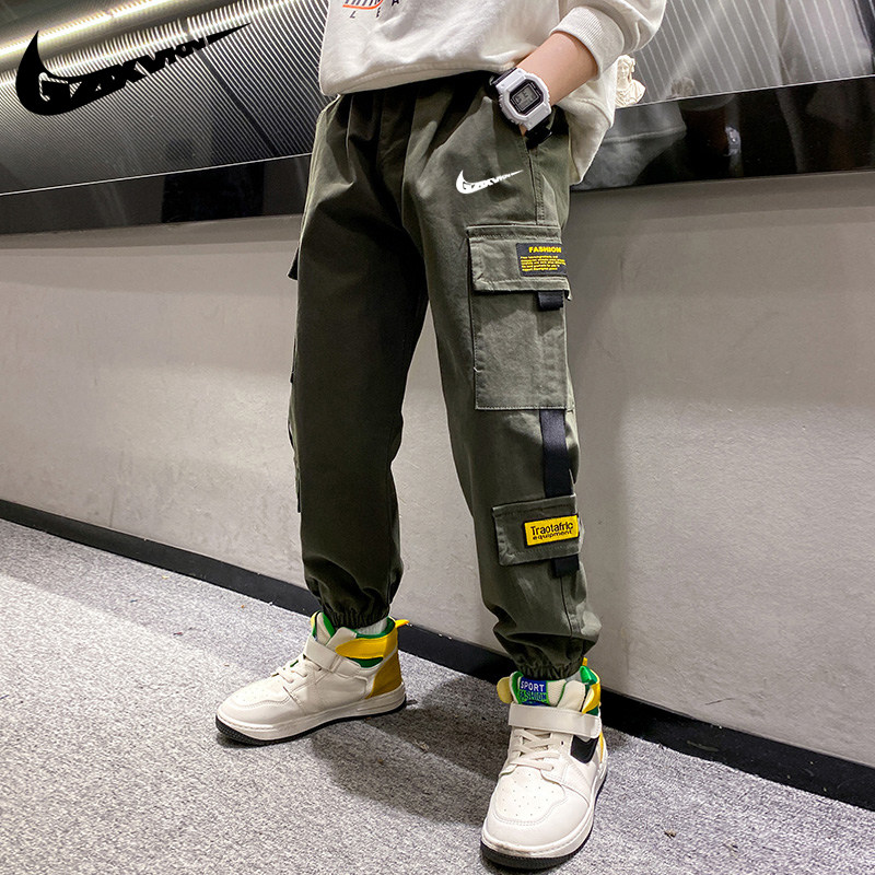 New Niketon boys casual pants 2021 autumn new children's overalls Korean version trousers tide all-match tide