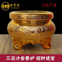 Ceramic sandalwood stove for Buddha home indoor sand gold three-legged incense burner for the God of Wealth Buddhist supplies