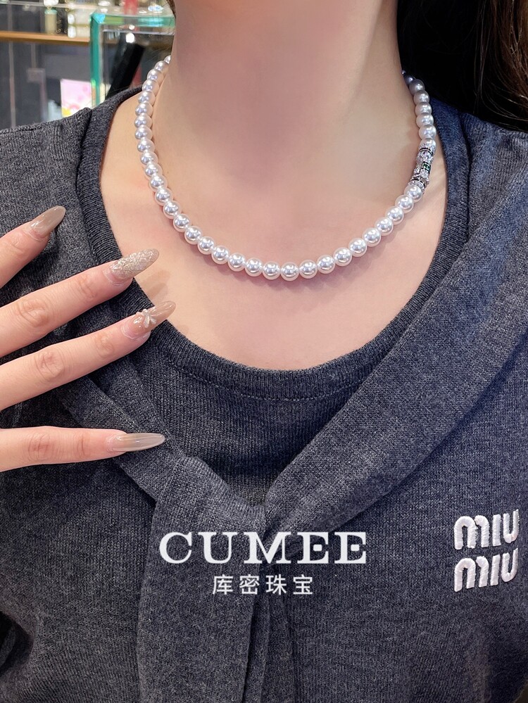 银饰吊坠 cumee 春上新 日常百搭款卡10人工澳白贝珠项链.银镀金