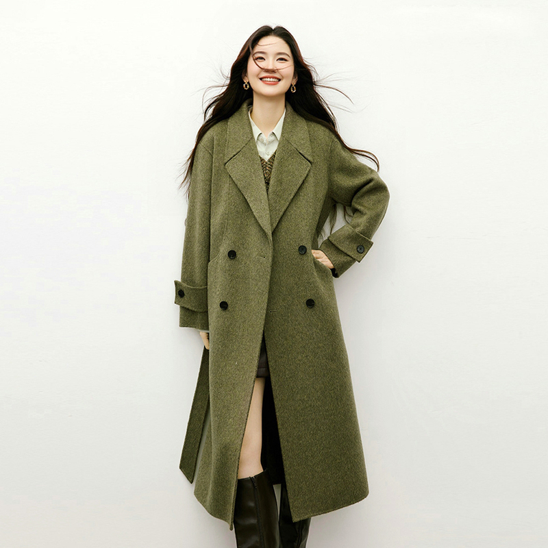 Casual Style Army Green Double-Sided Wool Coat for Women 2025 New Autumn and Winter G-Grade Camel Wool Warm Woolen Coat
