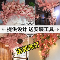 Simulation cherry blossom wall decoration floor pink wishing tree decoration fake tree nail shop branch ceiling background wall