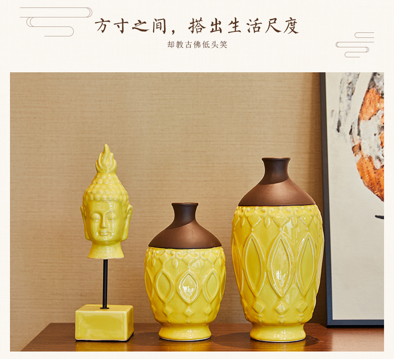 New Chinese style furnishing articles three - piece ceramic Buddha vase household soft outfit sitting room porch zen decoration decoration restoring ancient ways