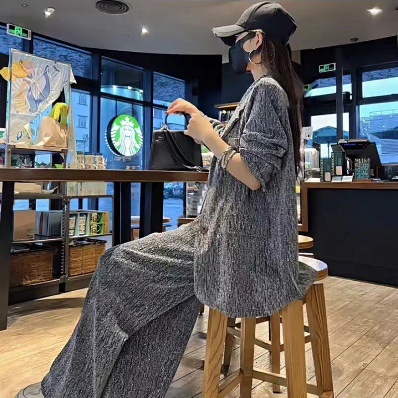 Sparkling and Stunning Suit Set, Performance Outfit for Women, Summer High-End Rhinestone Blazer with Wide-Leg Pants Two-Piece Set Sparkling and Stunning Suit Set, Performance Outfit for Women, Summer High-End Rhinestone Blazer with Wide-Leg Pants Two-Piece Set