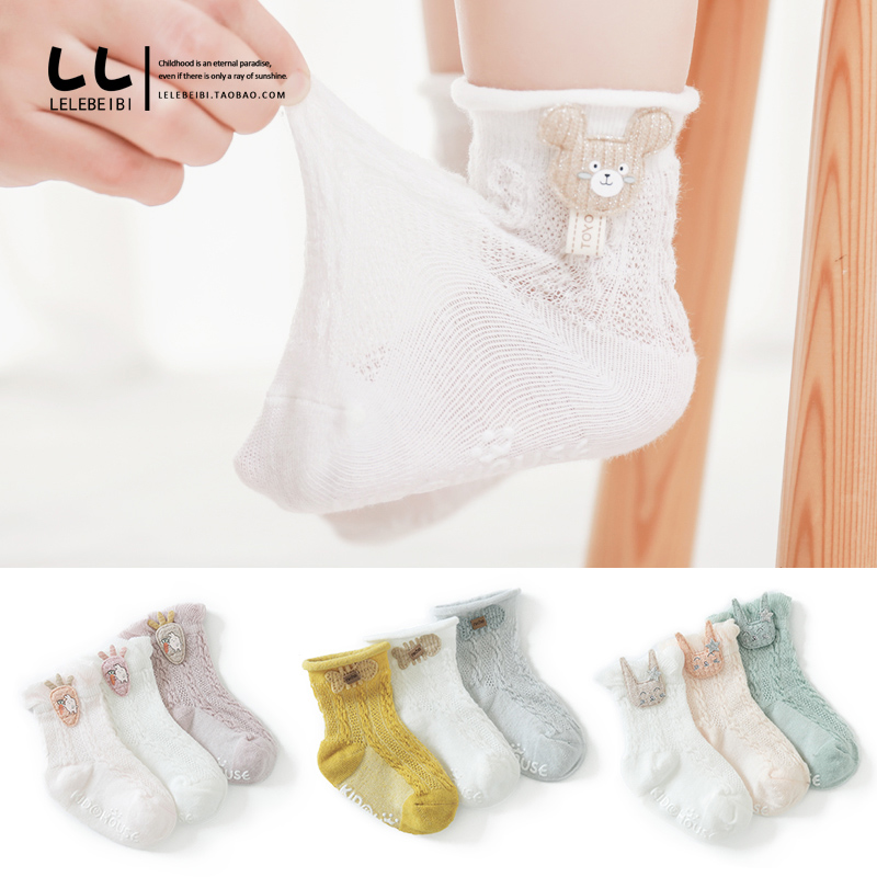 Baby socks summer thin cotton socks newborn cartoon doll toddler socks baby mesh non-slip floor socks
