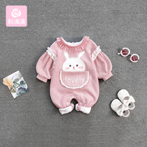 Baby jumpsuit spring and autumn clothes Baby super cute foreign style net red clothes Four months of spring baby girl princess out to hug clothes