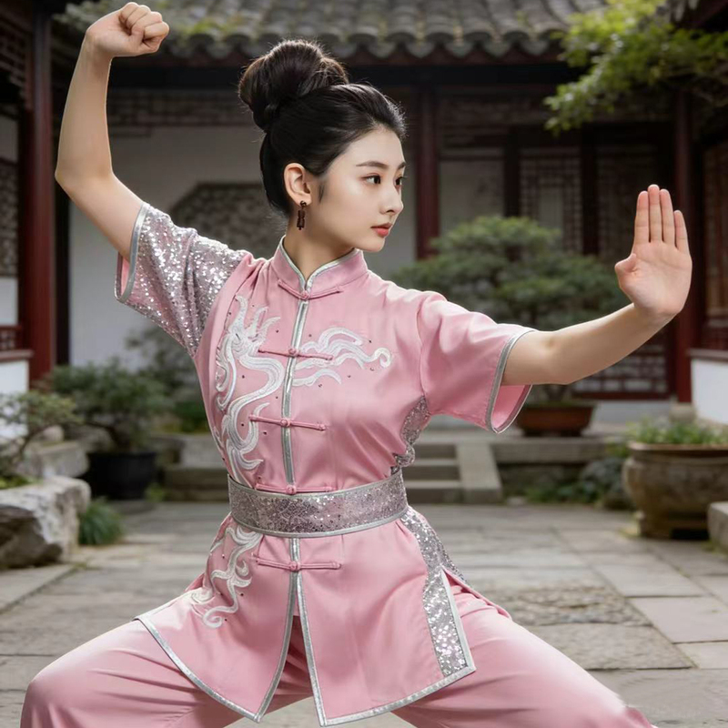 New Embroidered Dragon Martial Arts Performance Competition Uniforms for Men and Women, Physical Examination Training Practice Uniforms, Routine Martial Arts Colorful Uniforms for Adults and Children