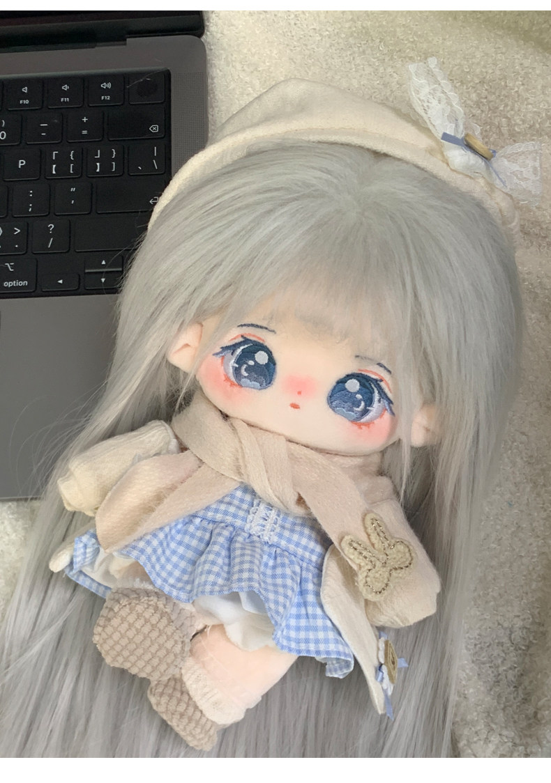 正版泠月棉花娃娃20cm女公仔衣服毛绒玩具有骨架换装假发长发玩偶