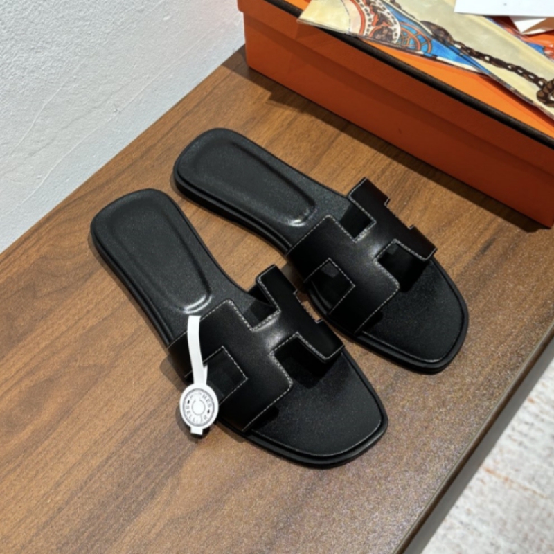 H Classic Summer Trendy Slippers for Women, Suitable for Outdoor Wear, Beach Fashion, Genuine Leather Flat Slippers, Super Popular Sandals