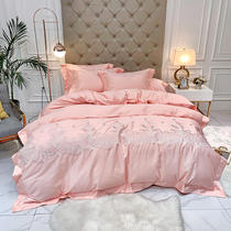 Simple daily available pink newlywed bed four-piece wedding cotton wedding quilt Hi quilt high-end wedding room