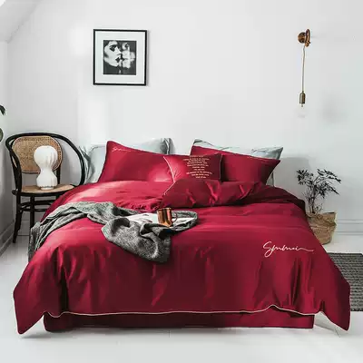 Simple daily available Western-style wedding red four-piece cotton cotton wedding high-end atmosphere wedding room festive