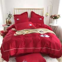 Pure cotton four-piece wedding high-end atmospheric red quilt happy quilt wedding Chinese style embroidery cotton simple modern