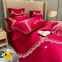 Western-style wedding bedding four-piece wedding high-end atmospheric big red sheets Wedding room hi quilt six-piece set
