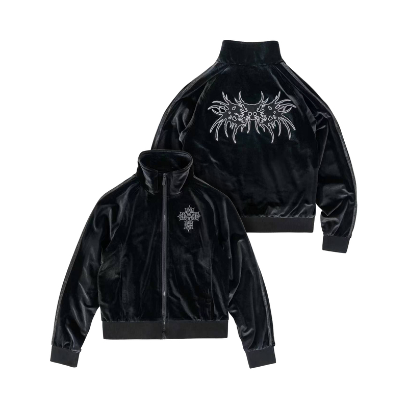 Follow the Store to Enjoy New Products 40% off Two-Stripe Rhinestone Gothic Skull Embroidered Stand Collar Velvet Jacket Follow the Store to Enjoy New Products 40% off Two-Stripe Rhinestone Gothic Skull Embroidered Stand Collar Velvet Jacket