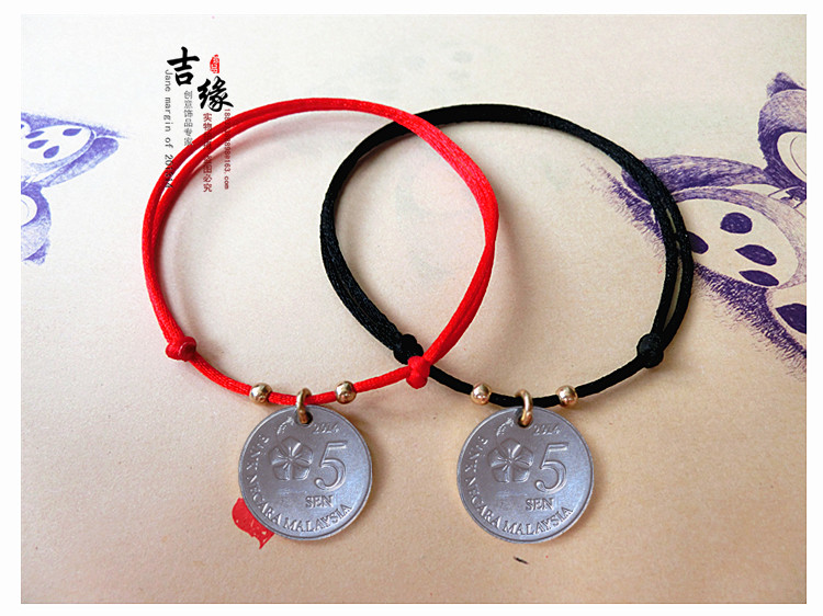 Tanabata năm sinh đôi nam nữ bạn gái 5201314 đoạn 5 chữ năm sợi len đỏ dây tròn đồng xu tay và chân chuỗi lắc chân bạch kim