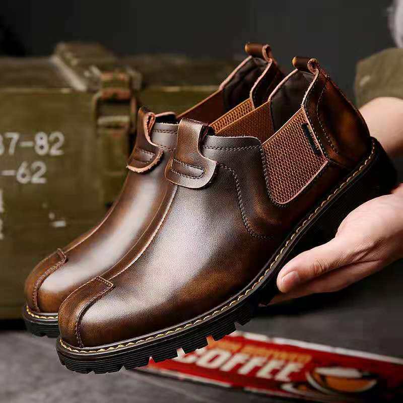 Spring men's shoes 2021 new high top casual leather tooling Martin boots all-match British big head leather shoes trendy short boots