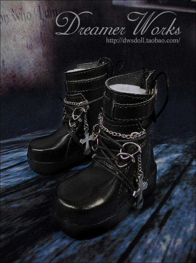 SD BJD 4 points 3 Doll Shoes PUNK Models Cross-Black Strap Short Boots 1 4 1 3-Taobao