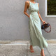 One-piece tie-waist dress female Korean retro French cold wind slit sleeveless cotton and linen suspender dress