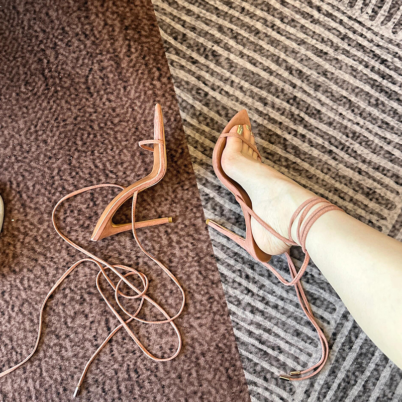 New Nude Suede Stiletto Strappy High Heels, Elegant Ladylike Genuine Leather One-Strap Backless Sandals for Women in Summer New Nude Suede Stiletto Strappy High Heels, Elegant Ladylike Genuine Leather One-Strap Backless Sandals for Women in Summer