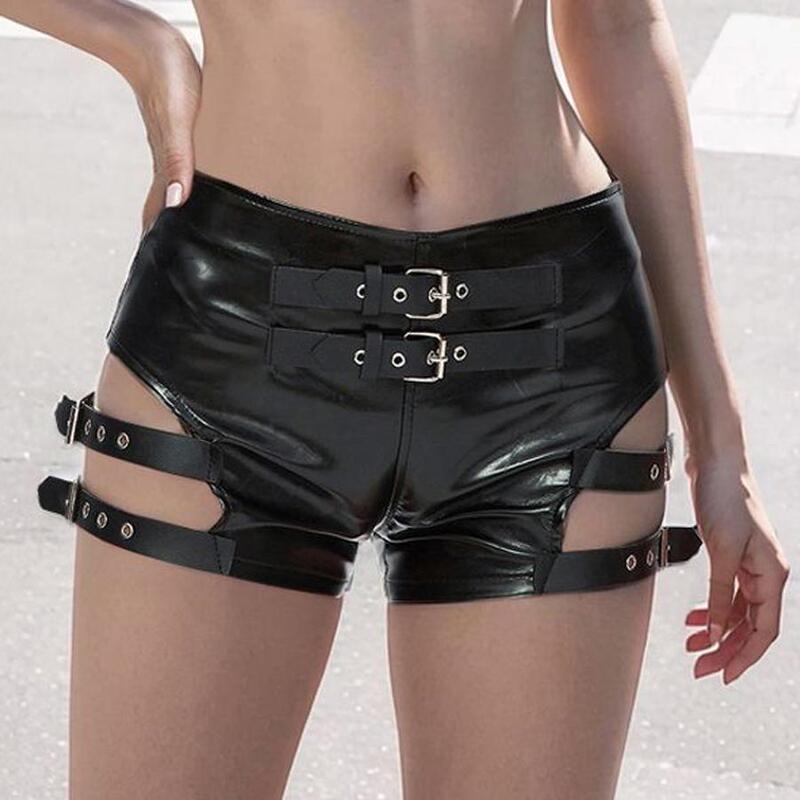 Patent Leather Stretch Shorts Performance Outfit Sexy Hot Girl Leggings Boot Shorts Women Low Waist Exposed Navel Pu Leather Ultra Short Hot Pants