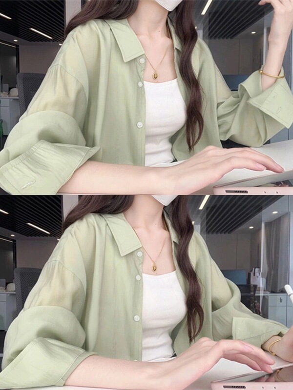 Plus Size Fat Girl Summer Mint Mambo Style Top Shirt 2026 New Popular Sun Protection Mint Green Shirt for Women Plus Size Fat Girl Summer Mint Mambo Style Top Shirt 2026 New Popular Sun Protection Mint Green Shirt for Women